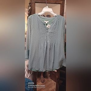 Charter Club Porcelain Green Ditzy Dot Large Size NWT Tunic Style Blouse